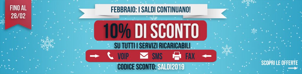 Saldi ehiweb febbraio 2019: 10% di sconto su FAX, SMS e VoIP con il codice SALDI2019