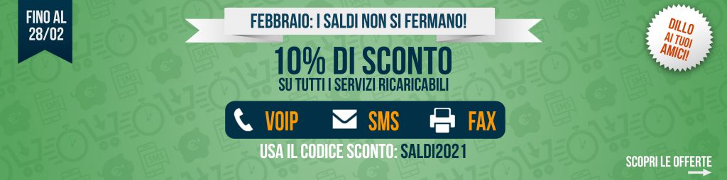 Saldi febbraio Ehiweb: -10% su VoIP SMS e Fax